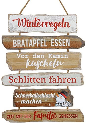 B2S BACK2SEASON Schild Winterregeln zum Hängen Schnee Schlitten Holz Tafel Wand-Deko H=46 cm + 13 cm Hänger von B2S BACK2SEASON