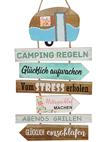 B2S BACK2SEASON Schild mit Campingregeln zum Hängen Holz Tafel Wand-Deko H= 62 cm + 13 cm Hänger von B2S BACK2SEASON