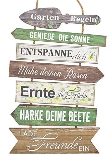 B2S BACK2SEASON Schild mit Gartenregeln zum Hängen Holz Tafel Wand-Deko H=57,5 cm + 14 cm Hänger von B2S BACK2SEASON