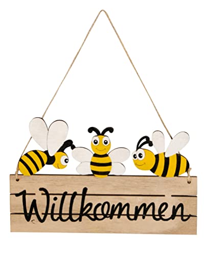 B2S BACK2SEASON Willkommen Schild mit Bienen zum hängen Holz Tafel Frühlingsdeko Wellcome Deko L=22 cm von B2S BACK2SEASON
