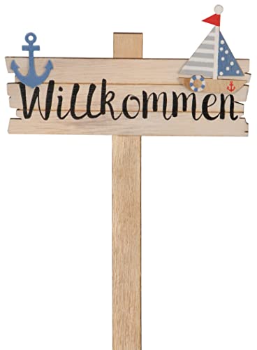 B2S BACK2SEASON Willkommen Schild mit Schiff und Anker zum stecken Holz Tafel Frühlingsdeko Wellcome Deko H=48 cm von B2S BACK2SEASON