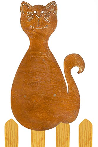 B2S BACK2SEASON Zaunfigur Katze Edelrost Zaunhocker Metall Kater Zaundeko Vorgarten H=28,5 cm von B2S BACK2SEASON