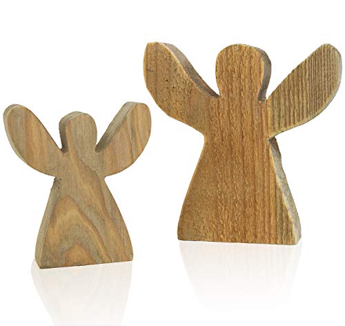 Engel Holz Bente Set Natur Dekofigur Figur Engelsfigur Engel Liebe stellen Engelchen sammeln Geschenkidee Glücksengel Freundschaft Glück Schutzengel Glücksengel Deko Geschenk Rustikal Vintage 2er Set von B2S BACK2SEASON