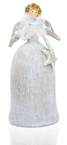 Engel Tita grau mit Stern Federn Weihnachtsengel silber Glitzer Figur Fell Weihnachtsdekoration Schutzengel Engelsfigur Dekofigur innen Deko Geschenk Liebe Glücksengel Polyresin Kunststein H=25 cm von B2S BACK2SEASON