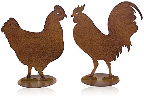 B2S BACK2SEASON Henne & Hahn auf Platte Metall Rostoptik Hühner Deko Tierfigur 2er Set von B2S BACK2SEASON