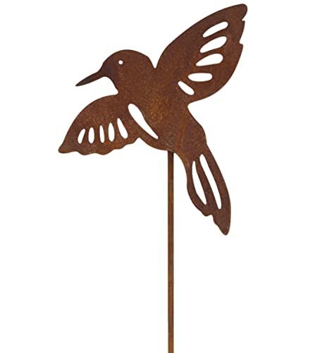 Kolibri am Stab Stecker Edelrost Metall Garten Tier Beetstecker Gartenstecker Made in Europa H=50 cm von B2S BACK2SEASON