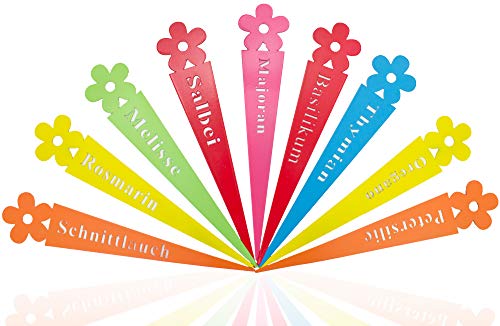 Kräuterstecker 9erSet Metall Pflanzstecker Pflanzschilder Beet Hochbeet Garten Blumenbeet Pflanzenschilder Beetstecker wetterfest Frühling Sommer bunt rot gelb grün Eisen stabil H=22,5cm 9 Stk (Bunt) von B2S BACK2SEASON