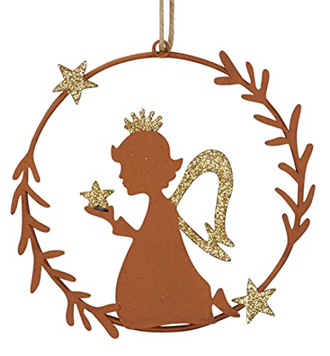 Kranz mit Engel kniend Gold Glitzer Rostoptik edel Türhänger Fensterdeko Deko Advent Weihnachten D=15 cm von B2S BACK2SEASON