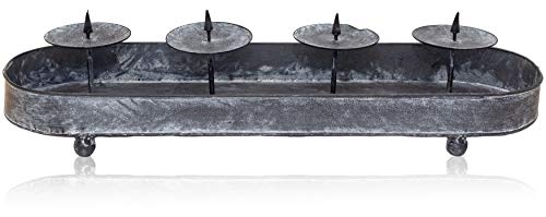 Metall Kerzenhalter grau Tablett mit 4 Kerzentellern für Stumpenkerzen 1 2 3 4 L=50 cm von B2S BACK2SEASON