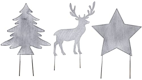 Metall Stecker Baum Stern Rentier grau Advent Weihnachten Gartenstecker klein 3er Set von B2S BACK2SEASON