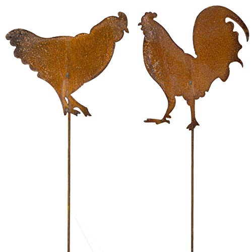 B2S BACK2SEASON Metall Stecker Hahn & Henne Edelrost Beetstecker Huhn Gartenstecker Gockel Frühling Sommer (Motiv 2) von B2S BACK2SEASON