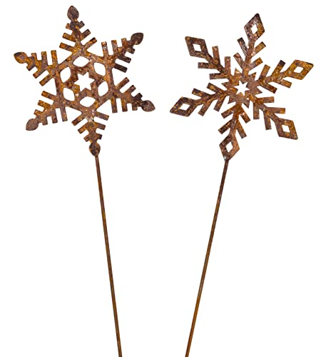 Metall Stecker Schneeflocken zum Stecken Edelrost Weihnachtsdeko Gartenstecker H=72 cm 2er Set von B2S BACK2SEASON