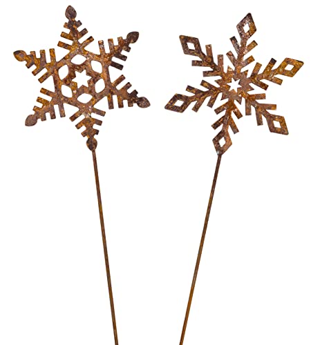 B2S BACK2SEASON Metall Stecker Schneeflocken zum Stecken Edelrost Weihnachtsdeko Gartenstecker H=72 cm 2er Set von B2S BACK2SEASON