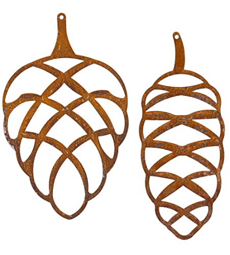 Metall Tannenzapfen zum aufhängen Herbstdeko Edelrost Rosthänger Zapfen Baumhänger Höhe 20 cm 2er Set von B2S BACK2SEASON