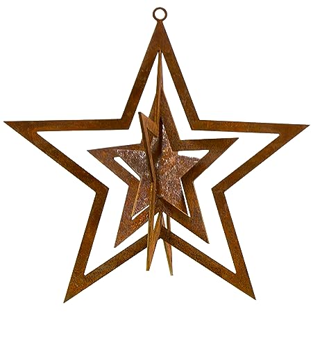 Metall Windspiel Stern zum Hängen und Drehen Edelrost Baumdeko Advent Weihnachten Rost Gartenhänger Made in Europa D=15 cm von B2S BACK2SEASON
