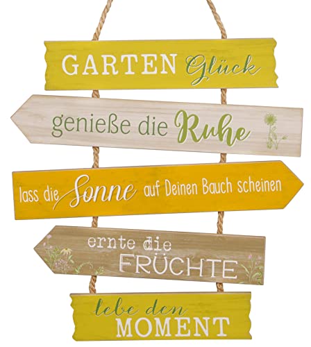 Schild Gartenglück zum Hängen Holz Tafel Wand-Deko H=36 cm + 15 cm Hänger gelb von B2S BACK2SEASON