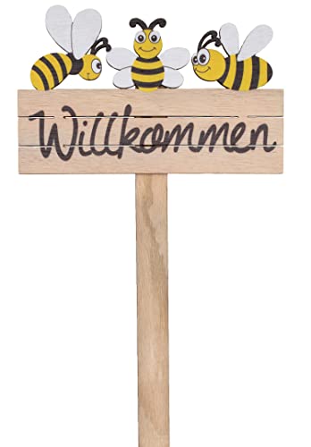 Willkommen Schild mit Bienen zum stecken Holz Tafel Frühlingsdeko Wellcome Deko H=51 cm von B2S BACK2SEASON