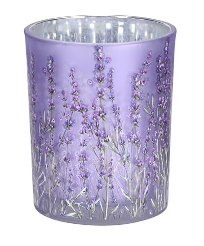 Windlicht Blumenwiese Lavendel lila violett bunt Glas Kerzenhalter Glaswindlicht Teelicht Frühling H=12,5 cm von B2S BACK2SEASON