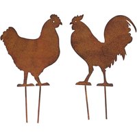Metall Stecker Henne & Hahn Gartenstecker Rost-Optik Höhe=44 cm 2Er Set von B2SBACK2SEASON
