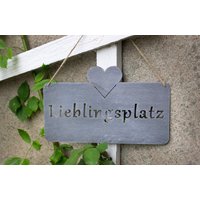Metall-Tafel Lieblingsplatz Zum Aufhängen Grau B=25 cm von B2SBACK2SEASON
