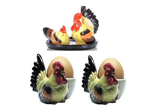 Huhn/Hahn Salz und Pfefferstreuer Eierbecher Figur Keramik Tier Geschenk Küche Frühstückstisch Set von B2SEE LTD