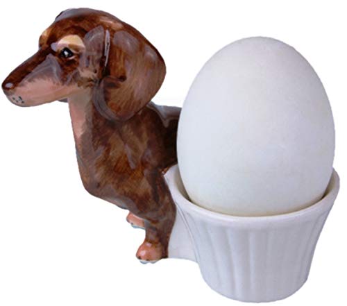 Hund Dackel Eierbecher Keramik Geschenk Frühstückstisch Set 2 teilig braun und schwarz von Hafeehoo