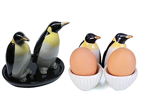 B2SEE LTD Pinguine Salz und Pfefferstreuer Eierbecher Keramik Geschenk Frühstückstisch Set von B2SEE LTD