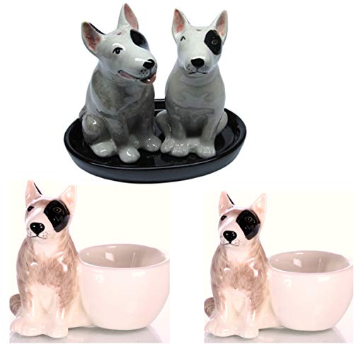 B2SEE LTD Salz und Pfeffer-streuer - Bullterrier - Hund - Eierbecher Keramik Geschenk Küchentisch Hundeliebhaber Frühstücksset 5 teilig B2SEE LTD Salz und Pfeffer-streuer - Bullterrier - Hund - Eierbecher Keramik Geschenk Küchentisch Hundeliebhaber Frühstücksset 5 teilig von B2SEE LTD