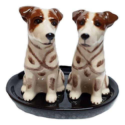 Salz und Pfefferstreuer set keramik Jack Russel hunde mit Untersetzer in schwarz von B2SEE LTD