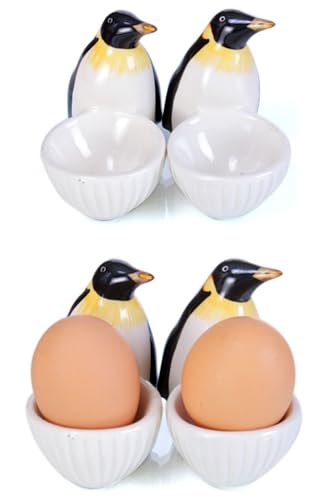 B2SEE Eierbecher Keramik Geschirr Set Tier Motive 4 teilig Gute Qualität (Pinguine) von B2SEE