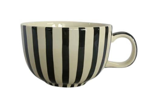 B2SEE Große Kaffeetasse aus Keramik, 500 ml, Schwarz-Weiß Polka Dots, Handgefertigt (schwarz weisse senkrechte Streifen) von B2SEE
