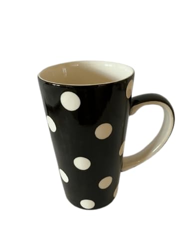 B2SEE Keramik-Tasse mit Punkten, 500 ml, Schwarz-Weiß, 17 cm, Handgefertigt (schwarz mit Punkten creme weiss) von B2SEE