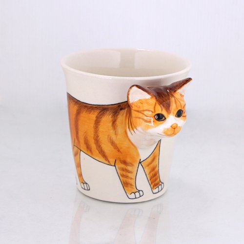 Tasse Katzenmotiv Katze 3d Tasse Keramik Tier Tasse 3d als Geschenk für Tierliebhaber Katze roter Tiger 14 x 15 x 10 cm von B2SEE