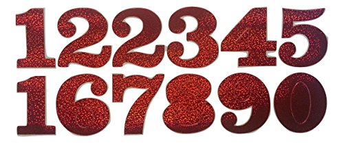 B2SEE Sticker Zahlen Glitzer Aufkleber groß Glitzer-Klebe-Zahlen selbstklebend groß Sticker Zahlen zum auf-kleben (rot) von B2SEE