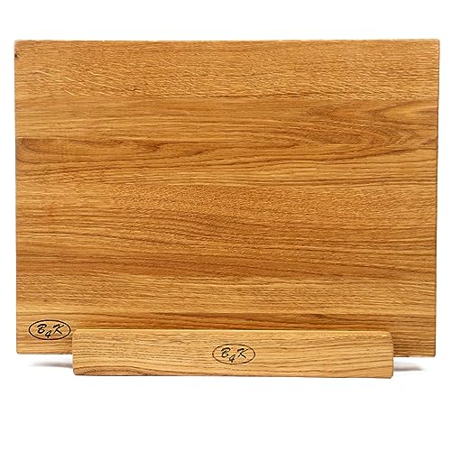 B4K® 40х30x4cm | Küchenbrett aus Eiche | Antibakterielle Oberfläche | Geölt | Tranchierbrett | Schneidebrett | Hackbrett | Servierbrett | Brotbrett (Hackblock mit Ständer) von B4K