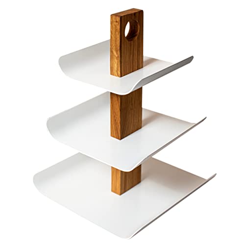 B4K® Elegante Obstschale und Servierplatte in einem: 3-stöckige Etagere aus Holz und Metall, Perfekt für Obst, Kuchen, Süßigkeiten, Brot und Snacks von B4K