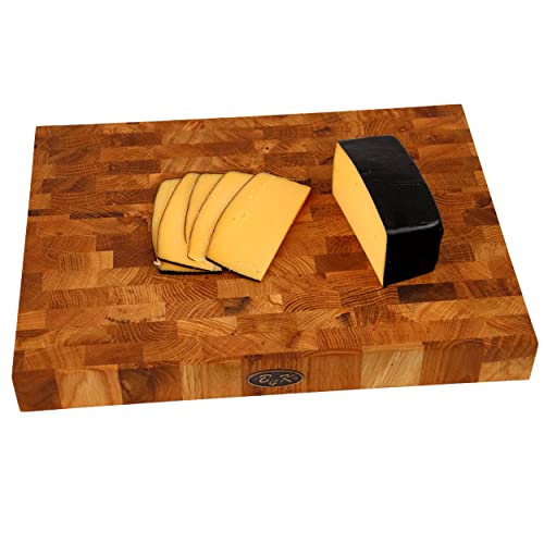 B4K® Hackblock 37х27х4,3cm aus handgefertigtem Eiche Stirnholz | Antibakterielles Schneidebrett mit Griffen & Silikonfüßen | Robustes Hirnholz Küchenbrett von B4K