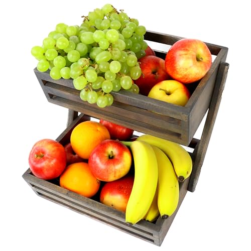 B4K Obstkorb aus Buchenholz | Größe 24x32x29 cm | Früchtekorb | Servierkorb | Verkaufsständer | Obst Etagere 2 Etagen | in 3 verschiedenen Farben erhältlich | Perfekt für Obst und Gemüse (Anthrazit) von B4K