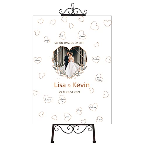 B4P Gästebuch Hochzeit personalisiert mit Foto Name und Datum Tafel zum ausfüllen von Gästen Großformat Stabiles Material Geschenkidee für Hochzeit von B4P