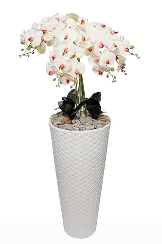 B4y Home dESING Kunstorchideen im Topf Kunstpflanze wie echt Gesteck groß XXL Hochtopf Weiß 140cm Gesamthöhe Restaurant Geschäft Terrasse Geschenkidee (Rot) von B4y Home dESING