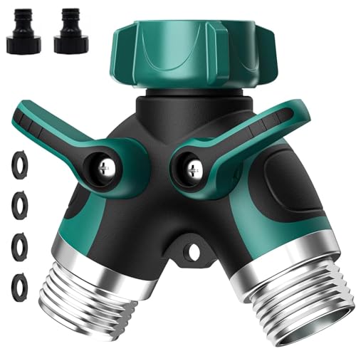 BAAQII 2-Wege-Gartenschlauch-Verteiler, Y-Ventil, 1,9 cm (3/4 Zoll), Metall-Wasserhahn-Adapter mit Unterlegscheiben, Gartenschlauch-Rohrverschraubungen, Verteiler, Wasserverteiler von BAAQII