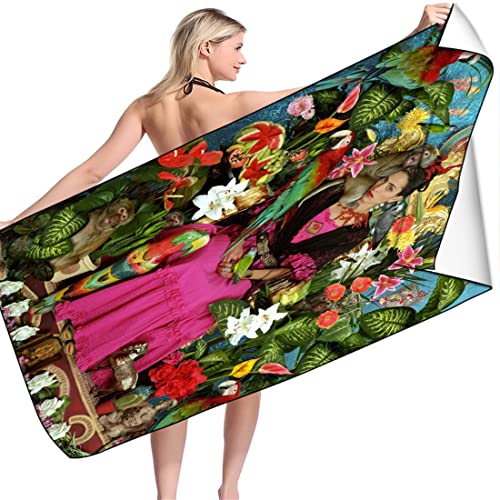 BAAROO Kahlo Kinder-Strandtuch, Maler-Frida-Badetuch, ultra-saugfähig, Stranddecke, Pool, Reisen, Schwimmen, Saunahandtuch für Frauen, 130 cm x 80 cm von BAAROO