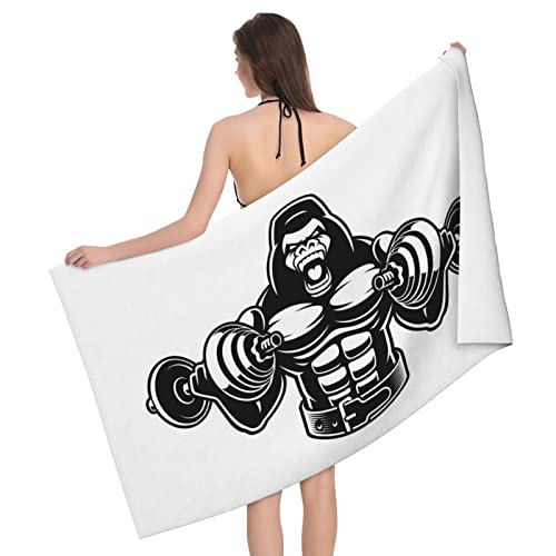 BAAROO Schwarz und Weiß Bodybuilding Affe mit Hanteln Badetücher Große saugfähige Handtücher für Badezimmer Pool-Handtücher Schnell trocknend Strand 130 cm x 80 cm von BAAROO