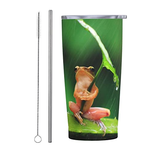 Thermobecher aus Edelstahl, 550 ml, Frosch mit Blatt-Regenschirm, Reisebecher mit auslaufsicherem Deckel, Strohhalm und Strohhalm Thermobecher aus Edelstahl, 550 ml, Frosch mit Blatt-Regenschirm, Reisebecher mit auslaufsicherem Deckel, Strohhalm und Strohhalm von BAAROO