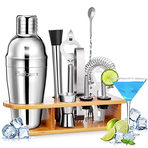 Cocktail Set, Baban Edelstahl Cocktail Shaker Set, 10 Teiliges Barkeeper Set mit Bessere Bambus Ständer, Messbecher und Bar Löffel, 750 ml Cocktail Geschenk Set für Zuhause oder die Bar Cocktail Set, Baban Edelstahl Cocktail Shaker Set, 10 Teiliges Barkeeper Set mit Bessere Bambus Ständer, Messbecher und Bar Löffel, 750 ml Cocktail Geschenk Set für Zuhause oder die Bar von BABAN