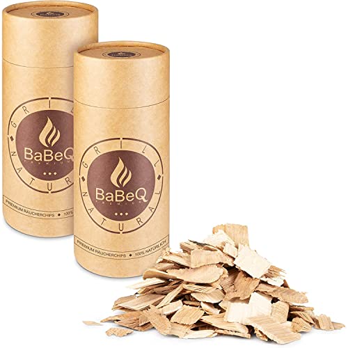 BABEQ - 1 kg Premium Räucherchips Hickory Natur-Holz schnelles & intensives Raucharoma - Smoker Räucher-Chips für Kohlegrill, Elektrogrill & Gasgrill - BBQ Smoking Holz-Chips Räucherspäne zum Grillen von BABEQ