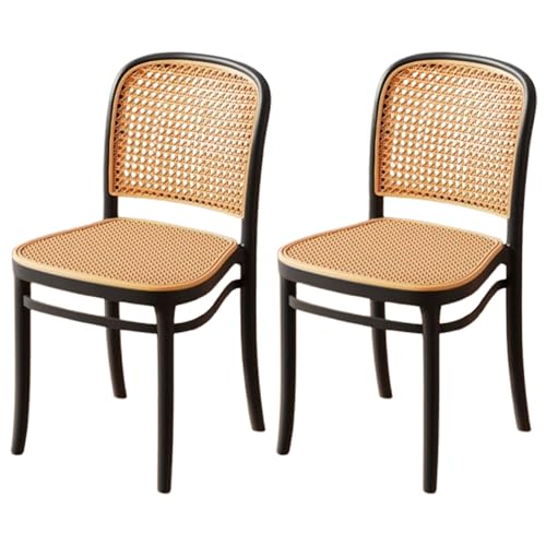 2er Set Esszimmerstühle, Stapelbare Esszimmerstühle aus Imitationsotan, Mit 105° Rückenlehne, für das Schlafzimmer(Black) von BABKNMNFZT