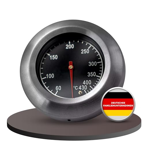 BABOSSA® Edelstahl Grillthermometer mit Glasabdeckung - 60-430℃ | Für alle Grills, Smoker und Pizzahauben | Einfache Installation | Temperaturbeständig | Röstthermometer von BABOSSA