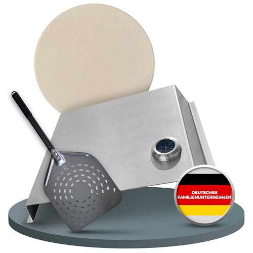BABOSSA Pizzaset für den Grill – Komplettlösung mit Pizzastein, Pizzaschieber & Haube – alles für Pizza vom Grill wie beim Italiener – passt auf Gasgrill, Holzkohlegrill & viele Modelle von BABOSSA