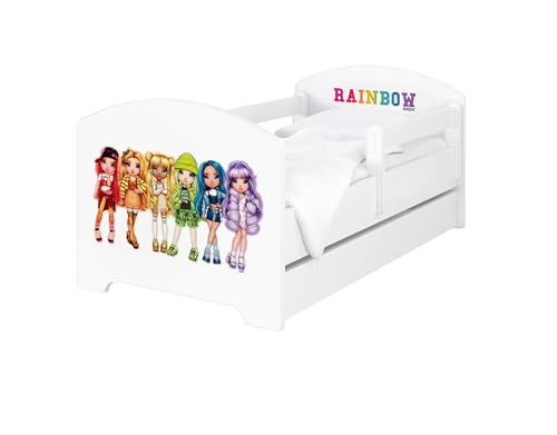 L.O.L. Surprise! Kinderbett Jugendbett mit Lattenrost und Matratze, eine Unterbett-Schublade mit Rollen, Rausfallschutz Kinderbetten für Mädchen und Junge (Rainbow HIGH Friends, 160x80 cm) von BABY BOO